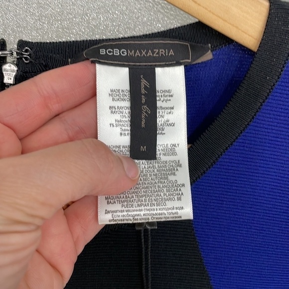 BCBGMAXAZRIA Ribbed Two-Tone Bodycon Mini Dress in Blue/Black - Picture 11 of 16